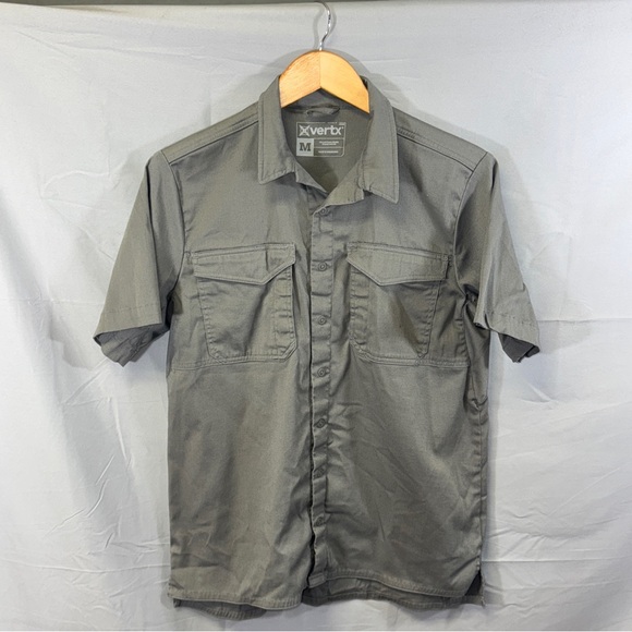 Vertx Shirt Mens Medium Gray Short Sleeve Tactical Stretch Button VTX1470SS - Picture 1 of 8